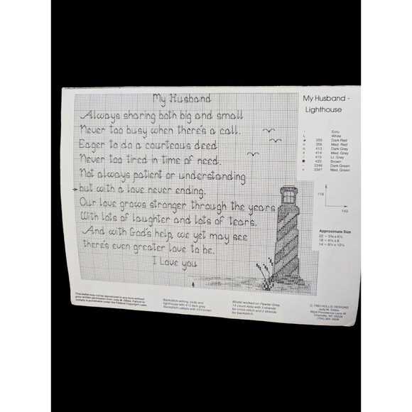 My Husband Sampler Peggy Cathey Hollie Designs Cross Stitch Leaflet Vintage 80s - Picture 2 of 3